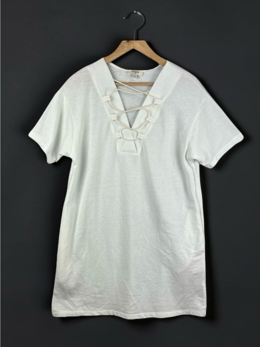 Umgee White Lace-Up V-Neck Women's Top Small